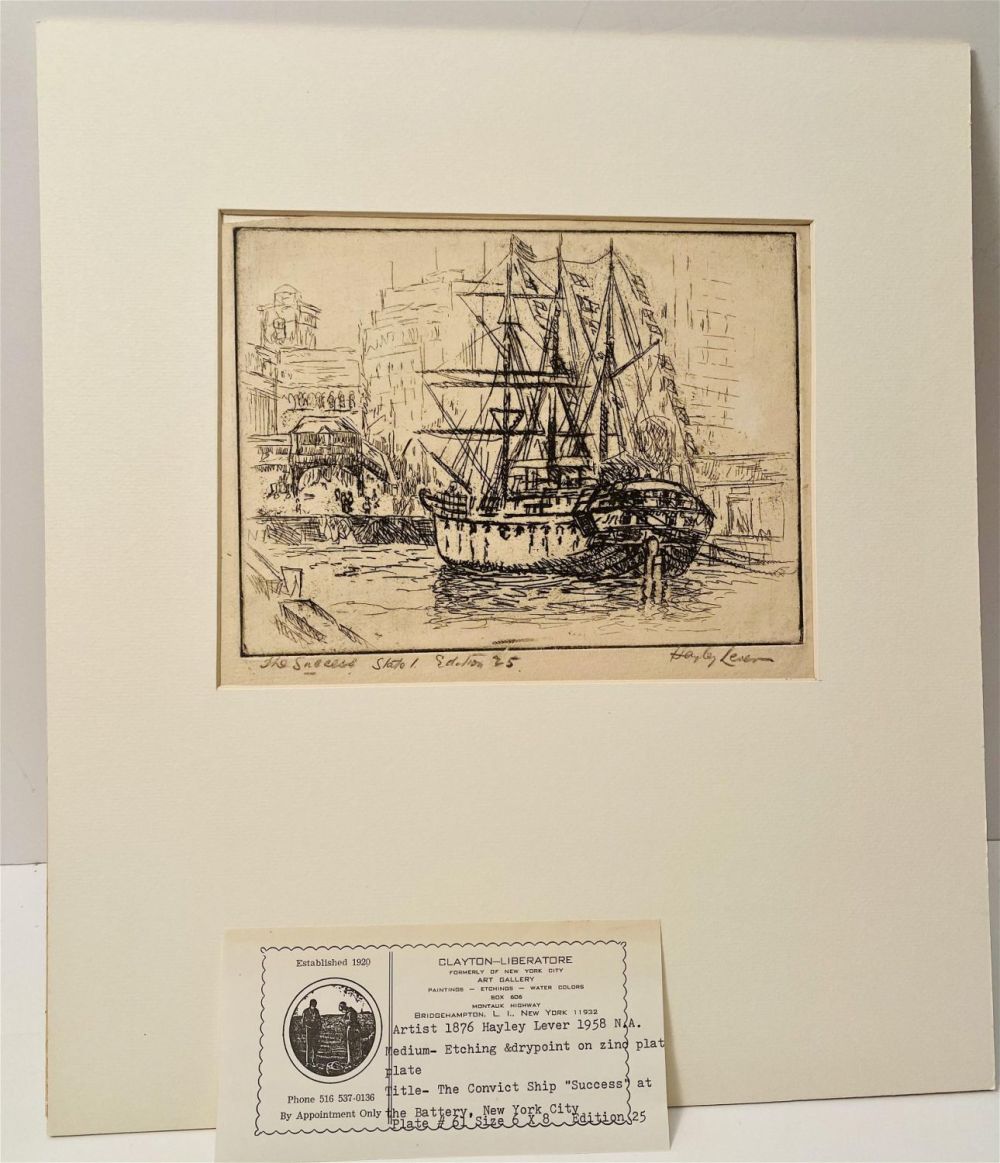 Lot 266: Hayley Lever signed etching Convict Ship, NYC
