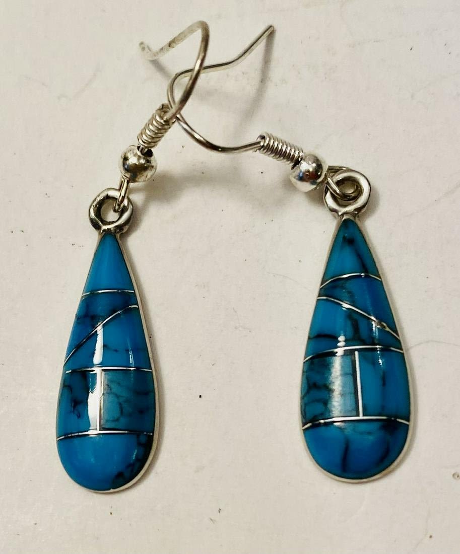 Lot 269: Inlaid turquoise oval earrings/French Wires