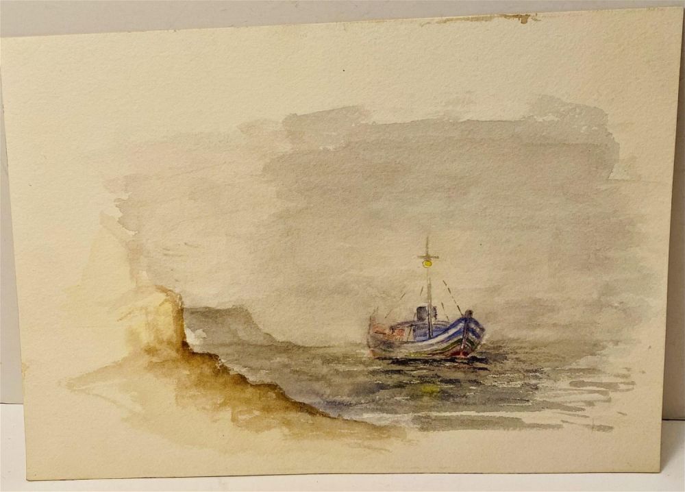 Lot 281: Watercolor of ship at sea