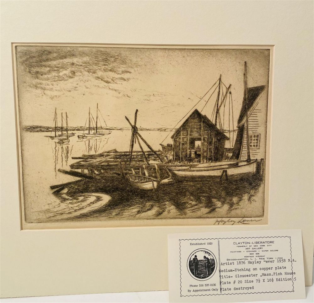 Lot 287: Hayley Lever signed etching Fish House- Gloucester