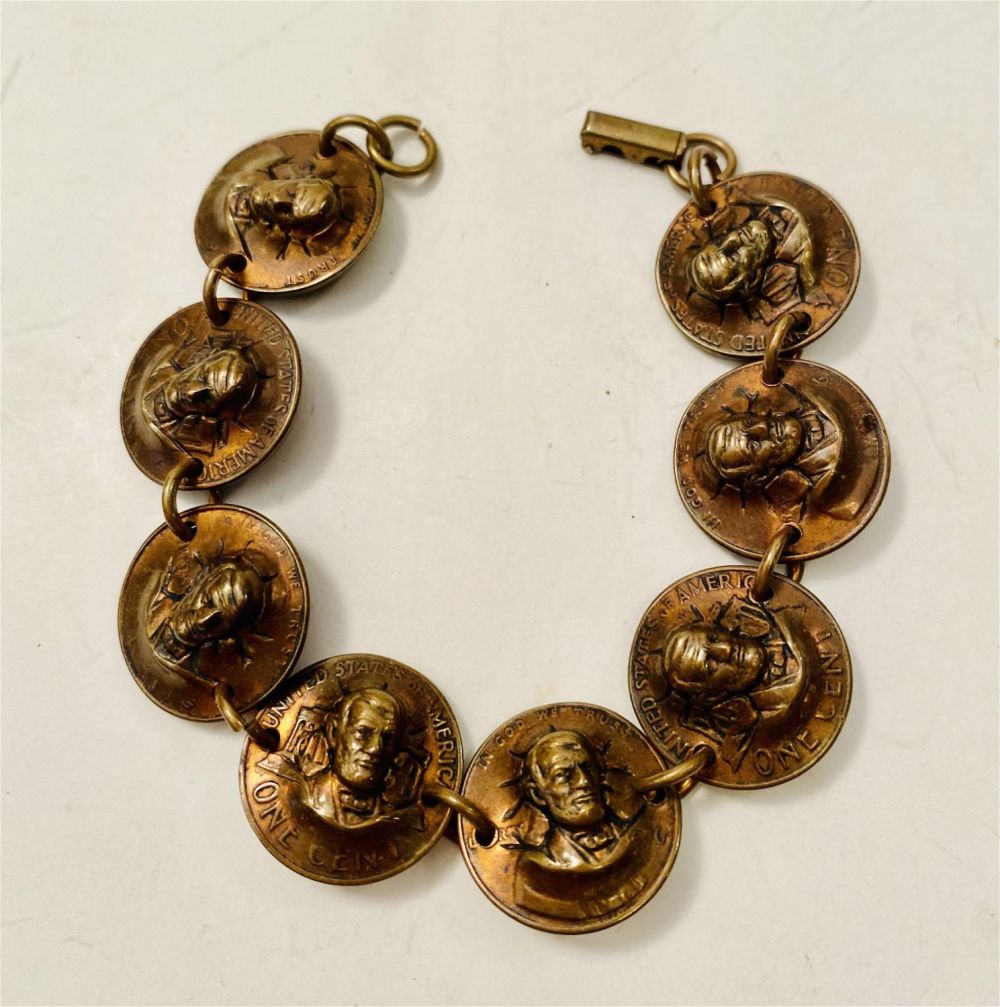 Lot 290: Vintage antique copper penny bracelet