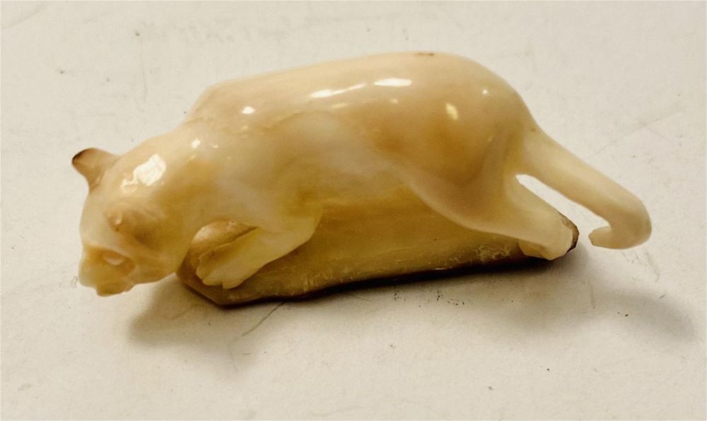 Lot 300: Cat carved - bone/ on base