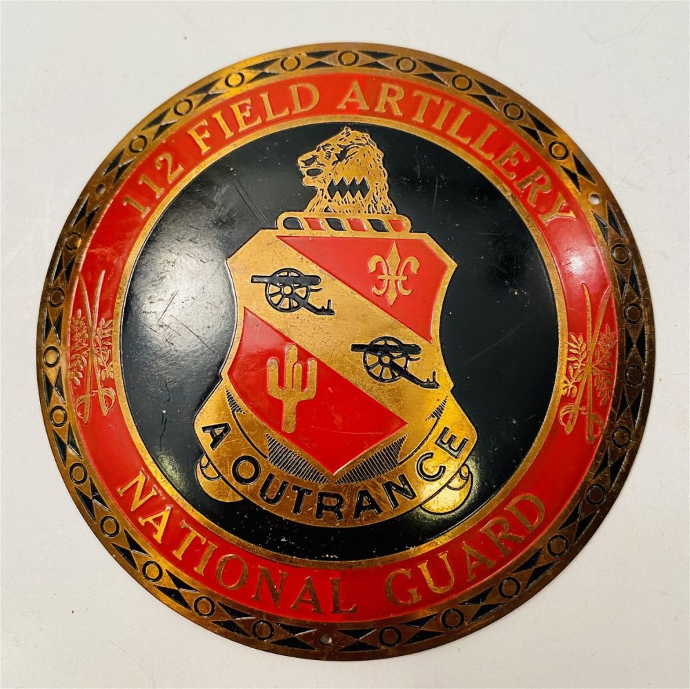Lot 304: National Guard Field artillery - 112 brass plaque