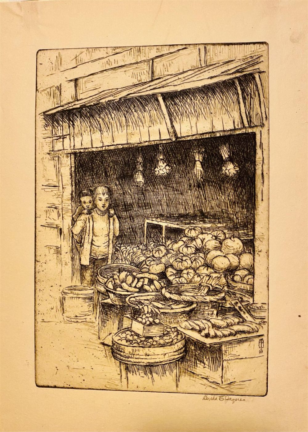 Lot 315: Bertha Jacques Vegetable Stand etching