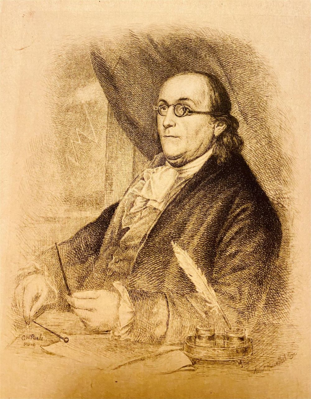 Lot 317: Albert Rosenthal etching of Benjamin Franklin