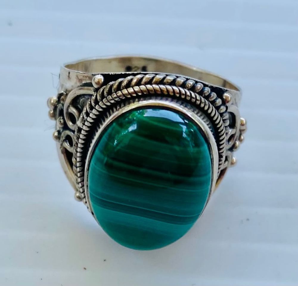 Lot 256: Malachite sterling fancy ring