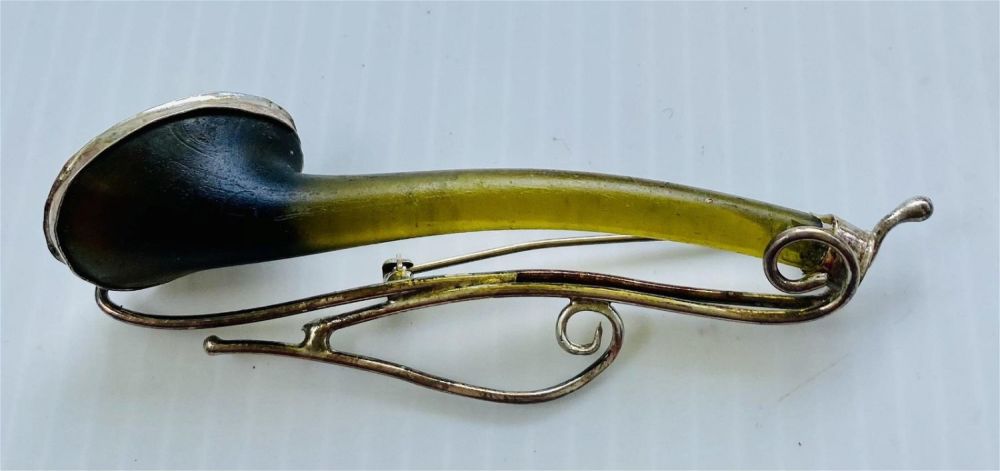 Lot 345: Roman glass custom sterling pin