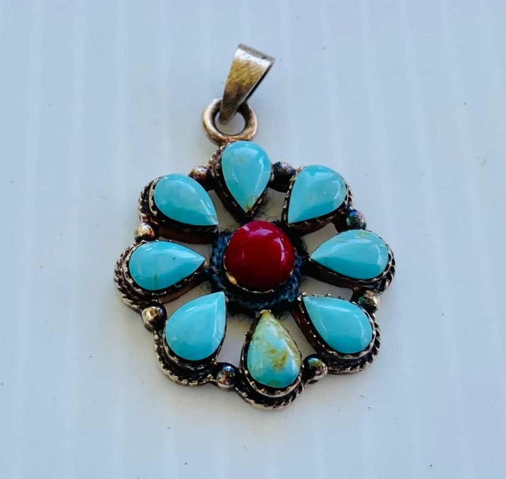 Lot 396: Turquoise sterling coral pendant