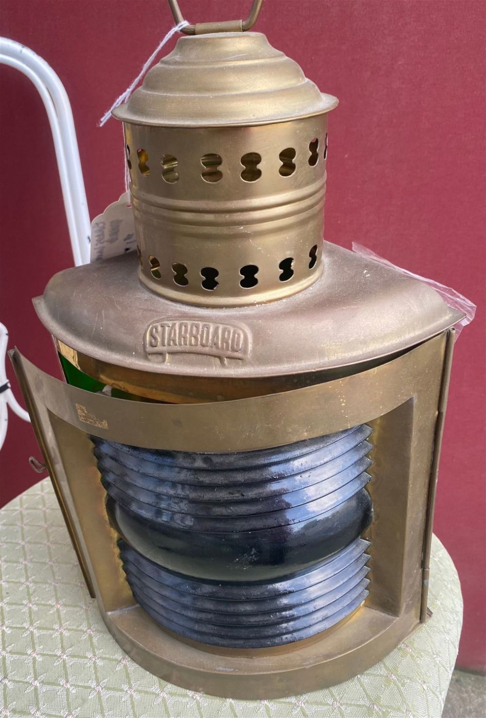Lot 459: Vintage brass ship lantern corner