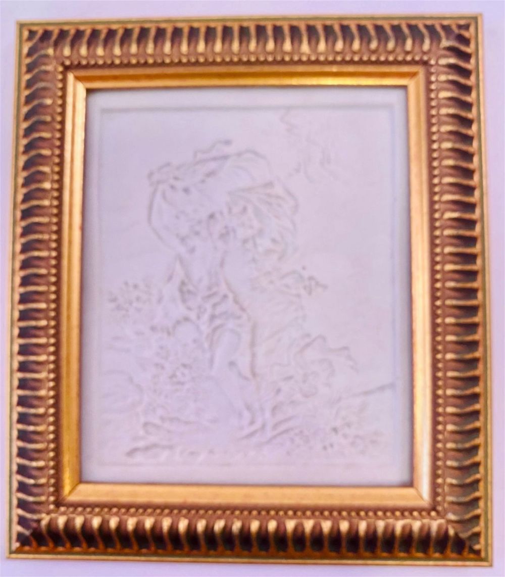 Lot 87: Framed bisque signed plaque