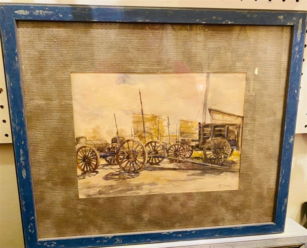 Lot 326: Original vintage watercolor signed framed wagon trail