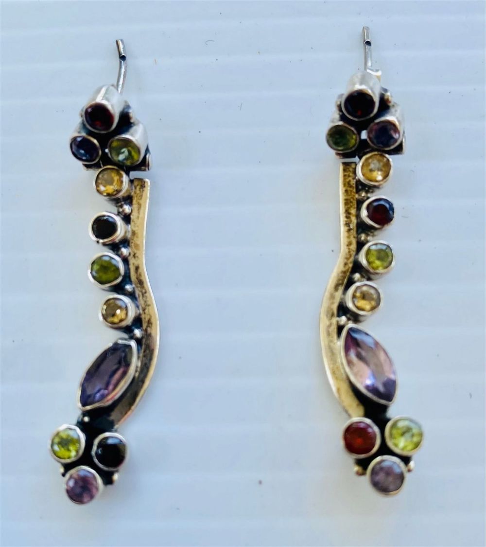 Lot 348: Sterling gemstone earrings long