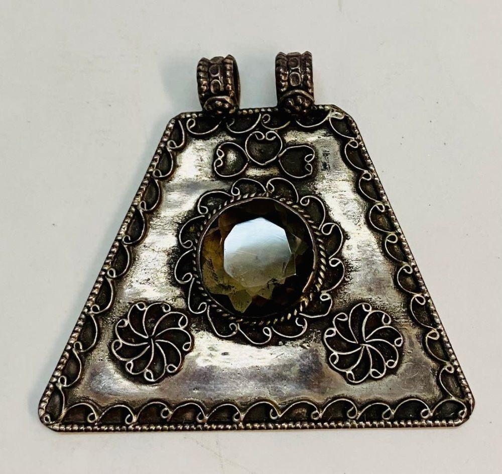 Lot 402: Sterling triangular smoky quartz pendant
