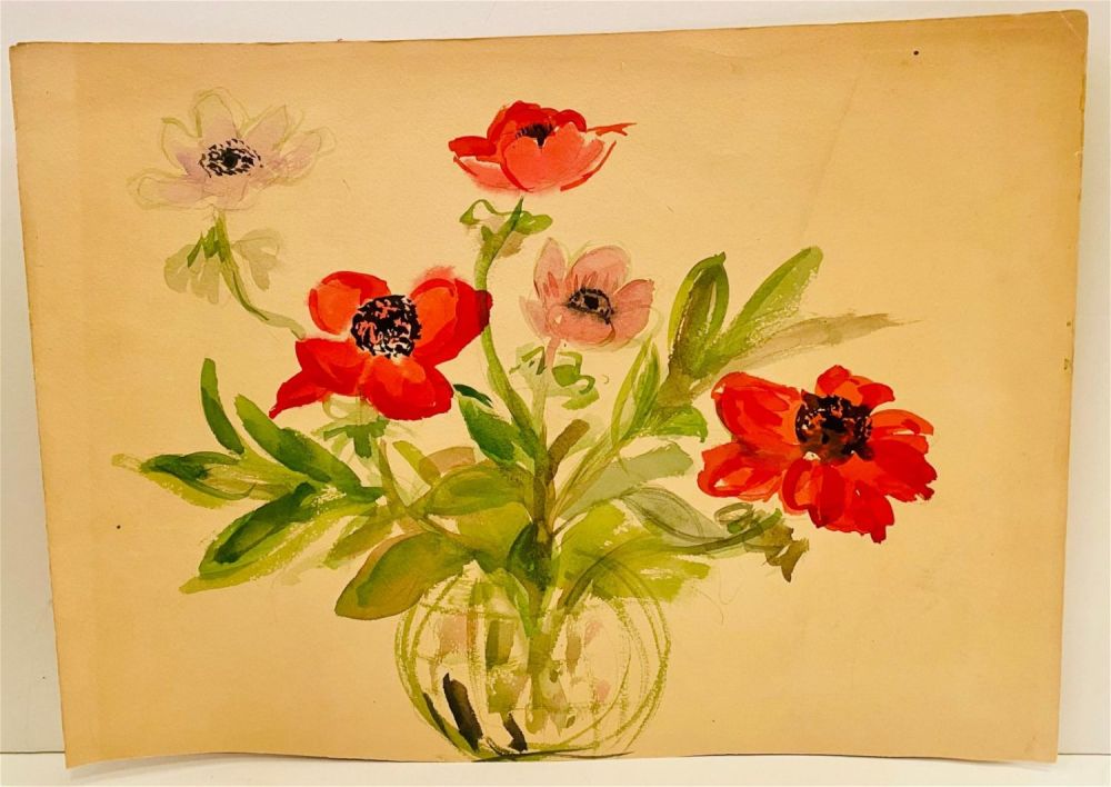 Lot 268: Watercolor flowers in vase