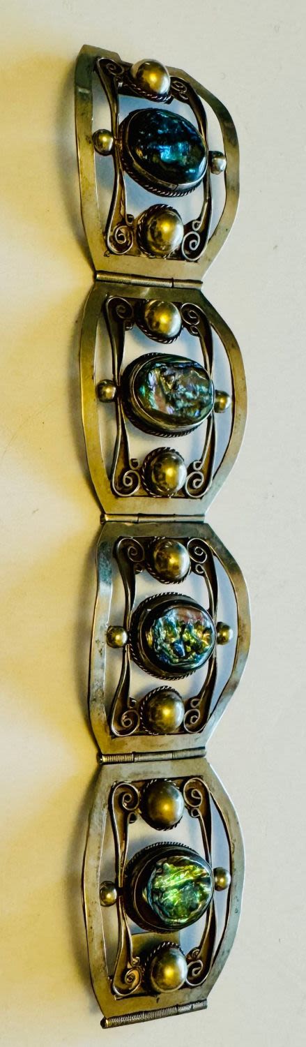 Lot 329: Abalone sterling Mexican marked bracelet