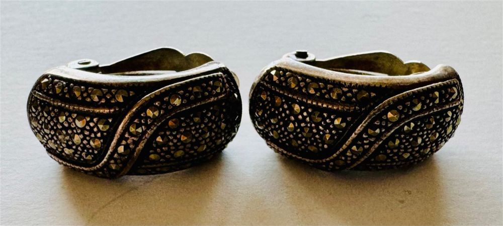 Lot 57: Marcasite sterling earrings clip