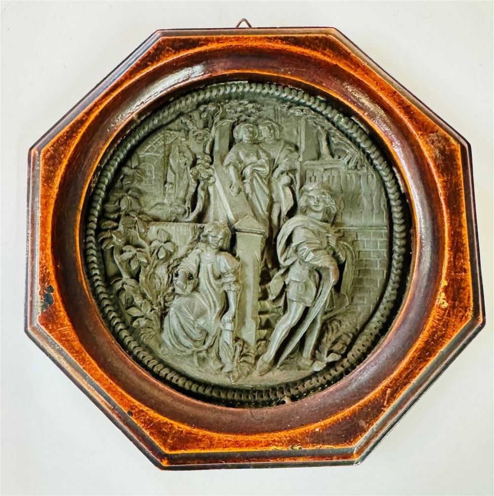 Lot 105: Bronze plaque figural scene antique framed