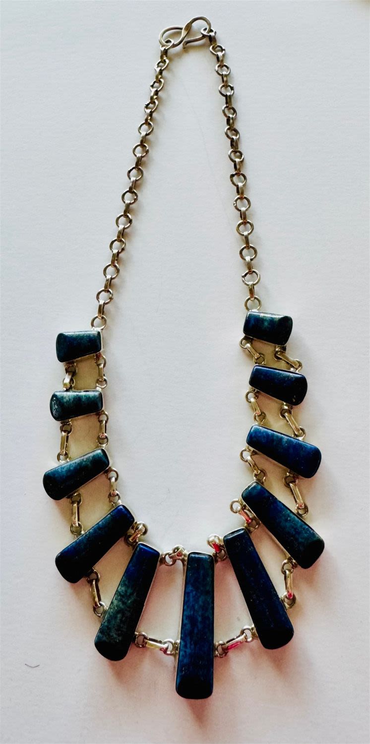Lot 151: Lapis lazuli sterling necklace