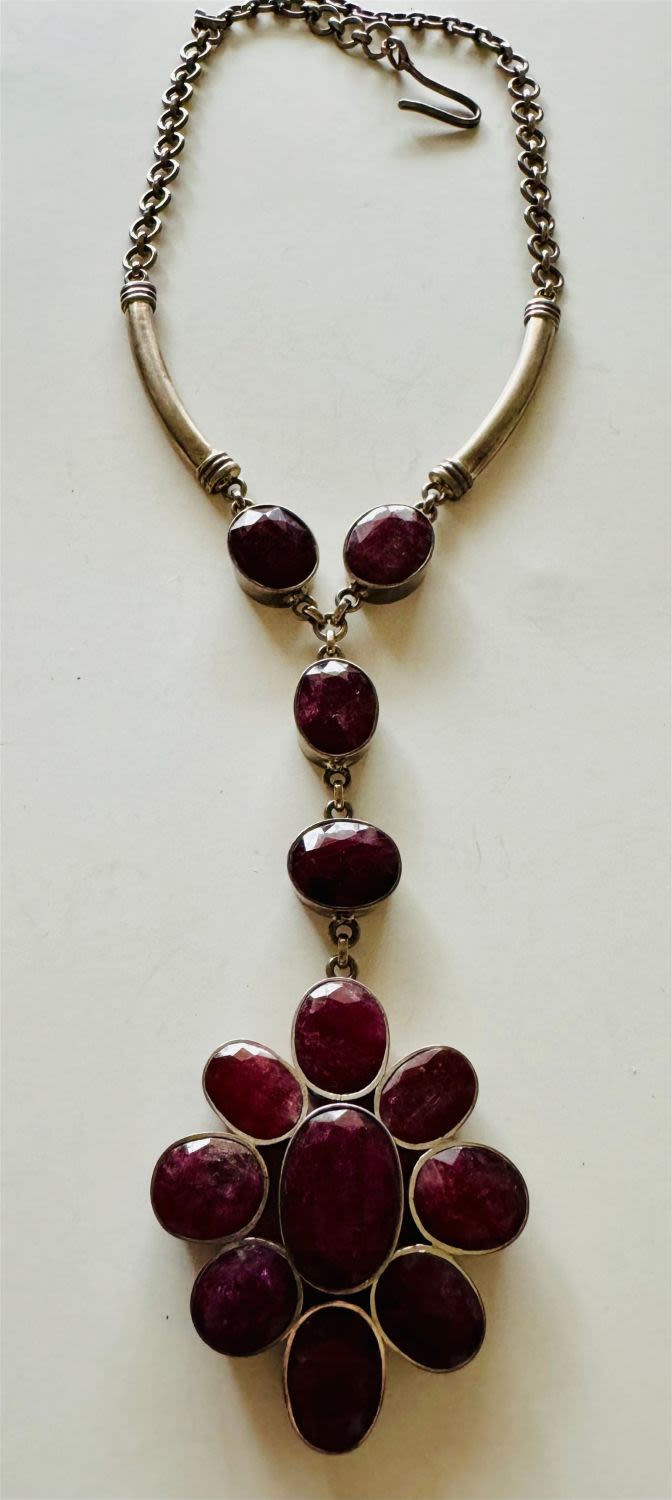 Lot 155: Ruby sterling large necklace