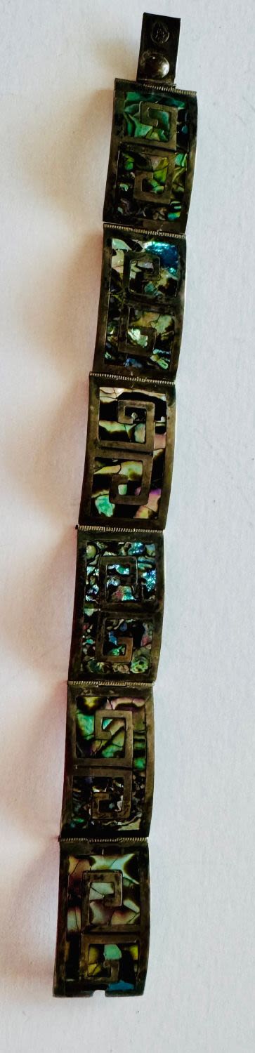 Lot 157: Vintage abalone Mexican signed bracelet