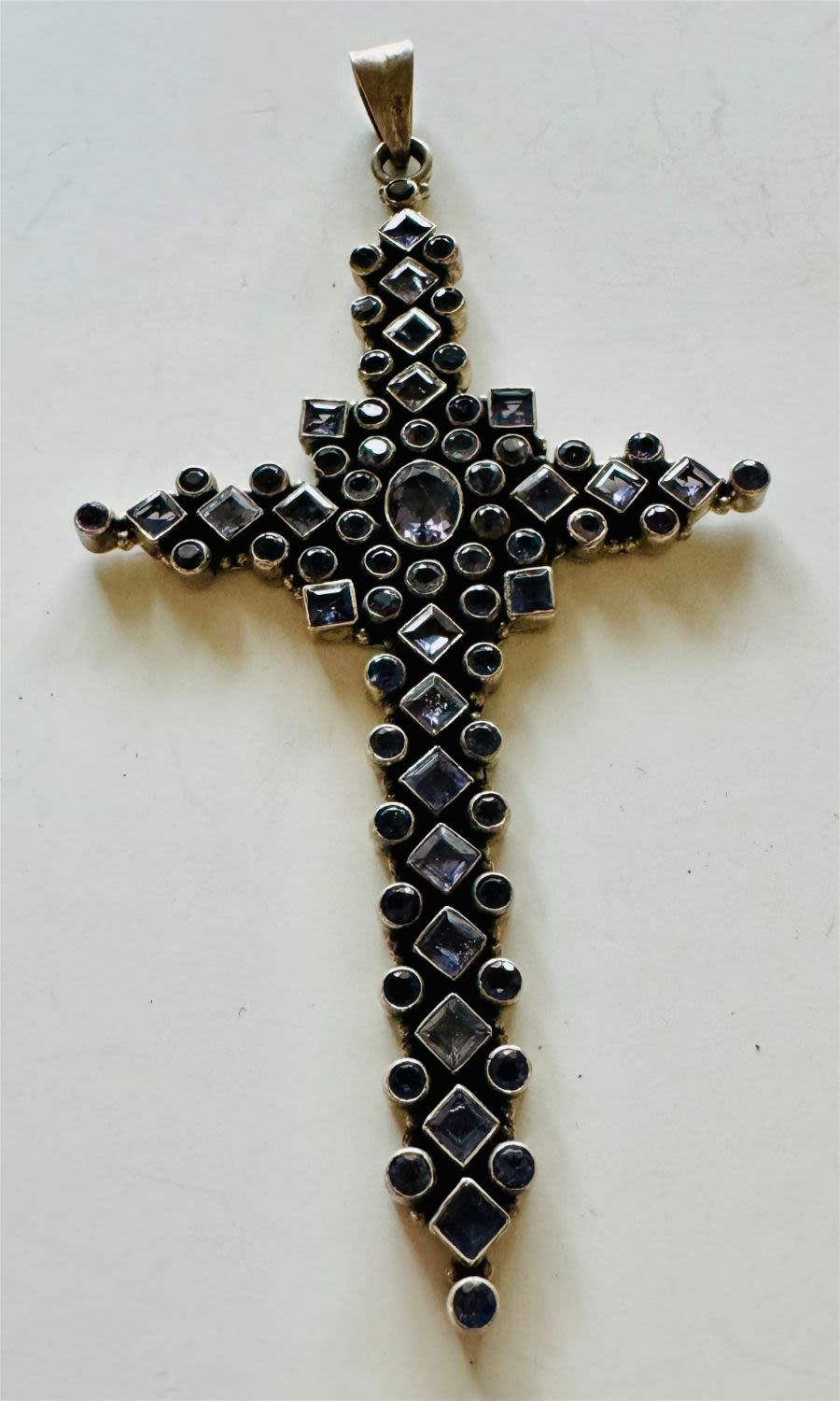 Lot 289: Sterling tanzanite large cross pendant
