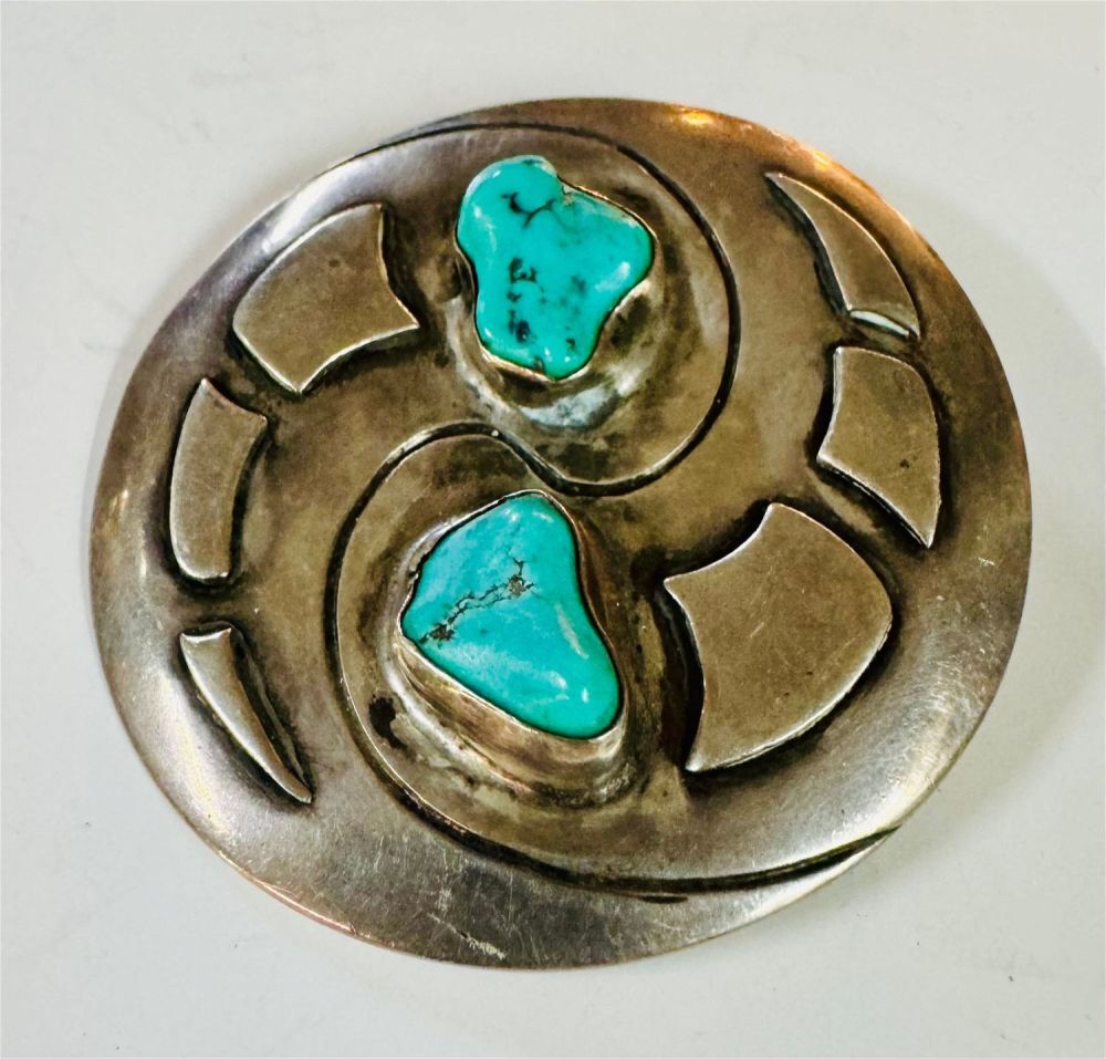 Lot 338: American Indian turquoise sterling pin