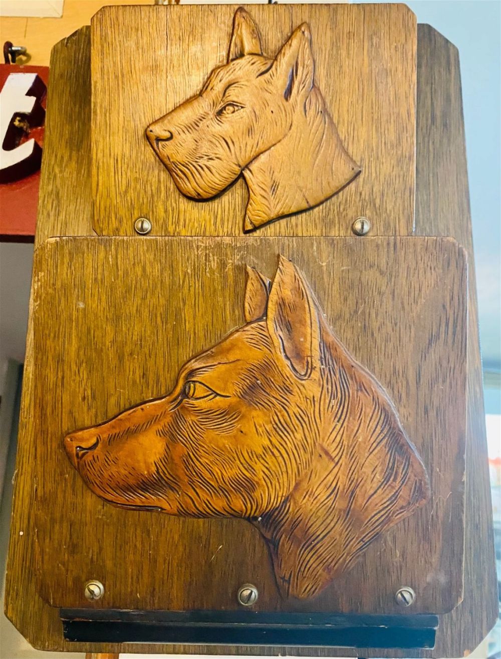 Lot 462: Dog wood carved letter holder vintage