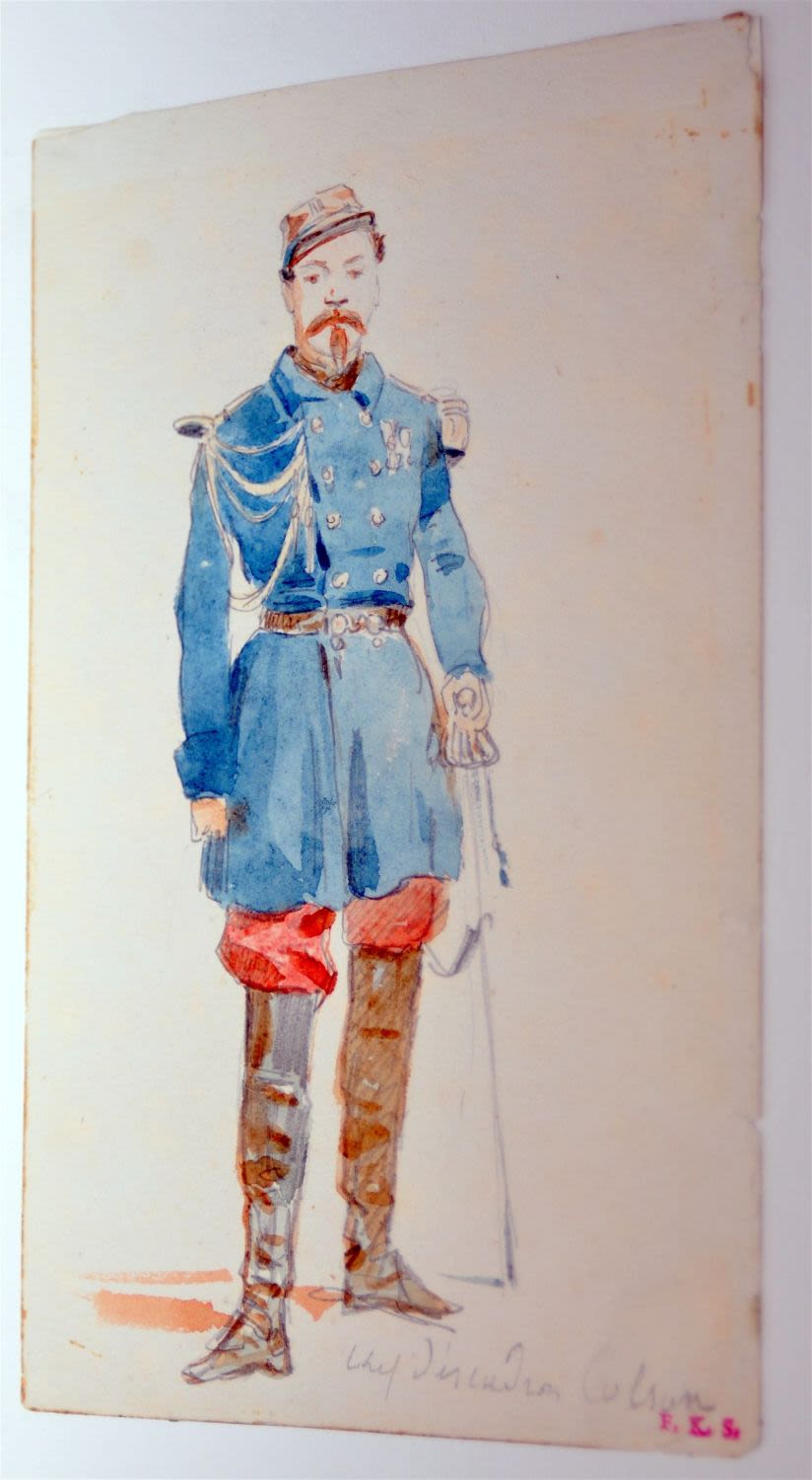 Lot 460: Signed military watercolor soldier