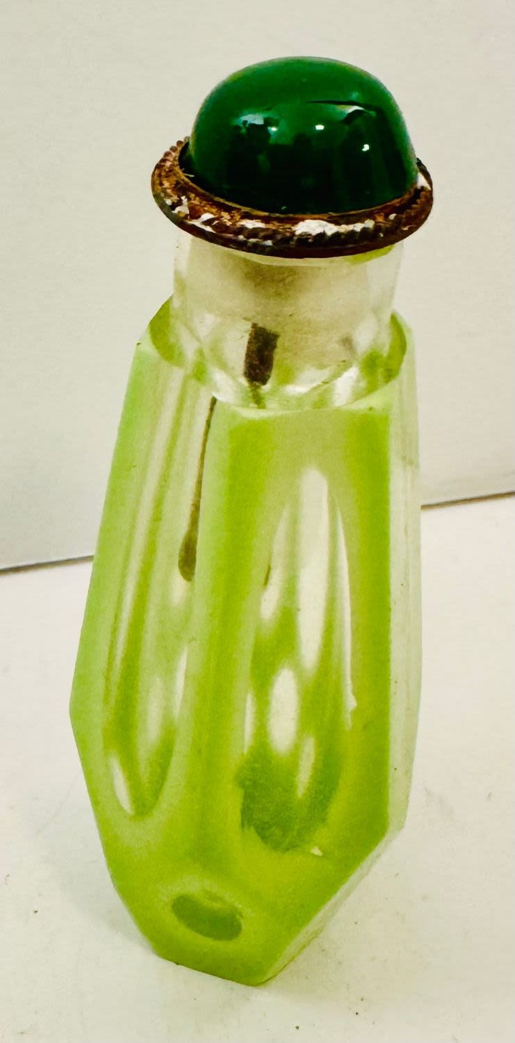 Lot 181: Peking glass cut mint green/clear bottle
