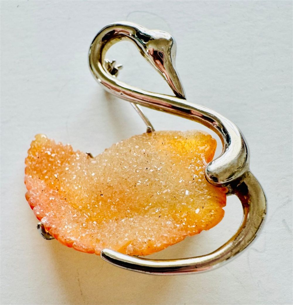 Lot 228: Druzy sterling swan pin