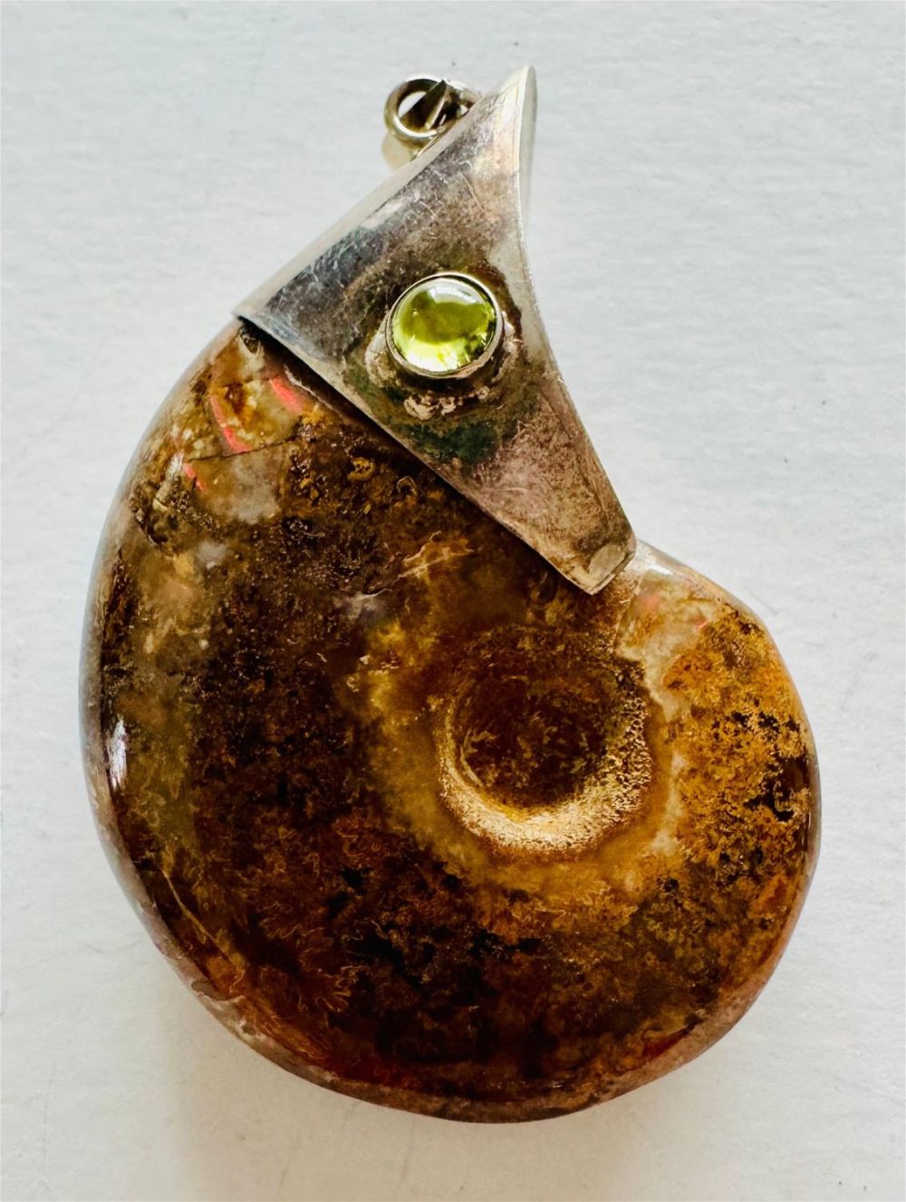 Lot 269: Large polished ammonite sterling pendant