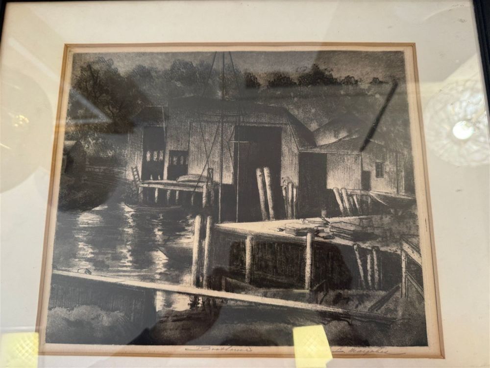 Lot 301: Joseph Margulies etching titled Boathouse
