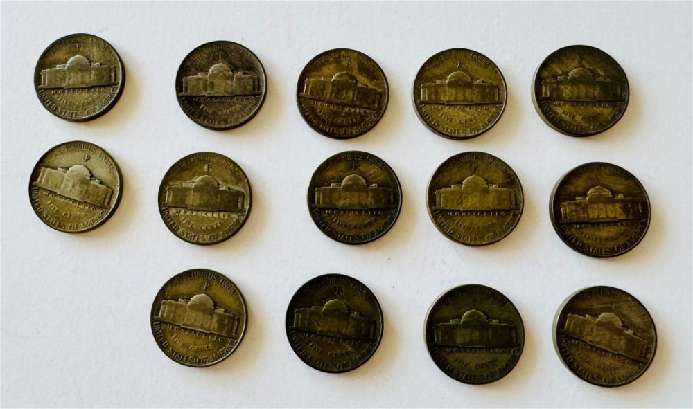 Lot 317: 14  war nickels 1943-45 P
