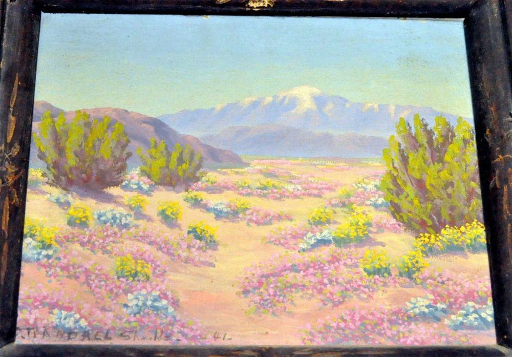 Lot 356: Oil painting of Southwestern flowering desert
