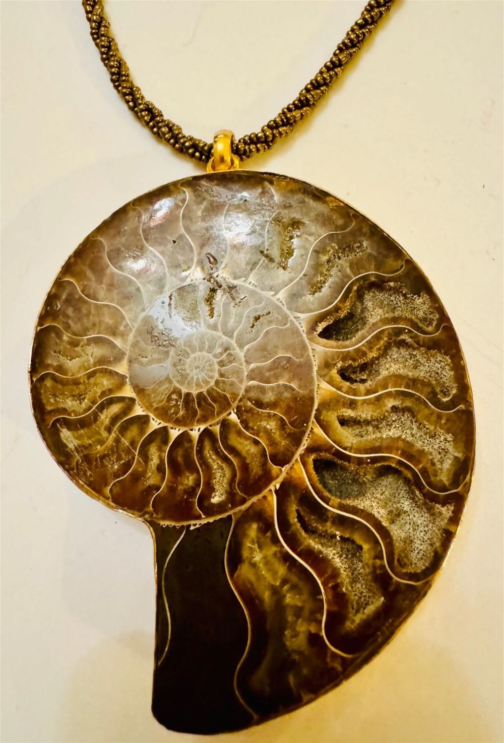 Lot 391: Large ammonite polished pendant /necklace
