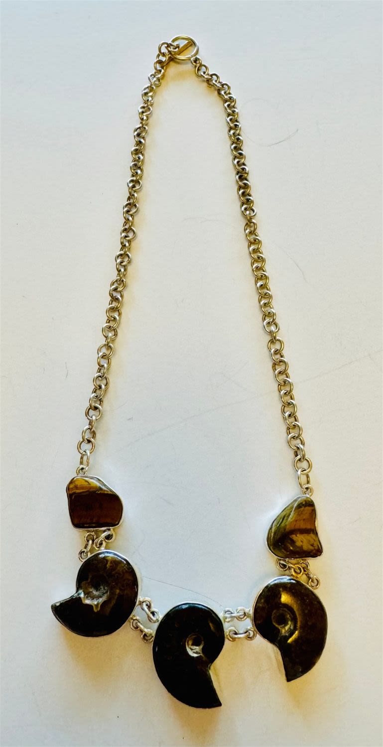 Lot 415: Ammonite gemstone sterling necklace