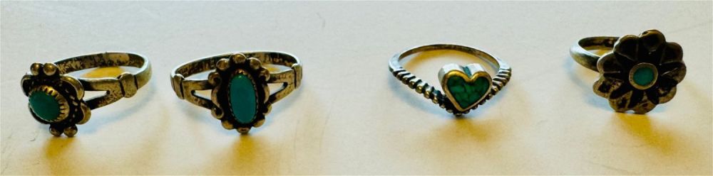 Lot 418: 4 vintage sterling turquoise rings.