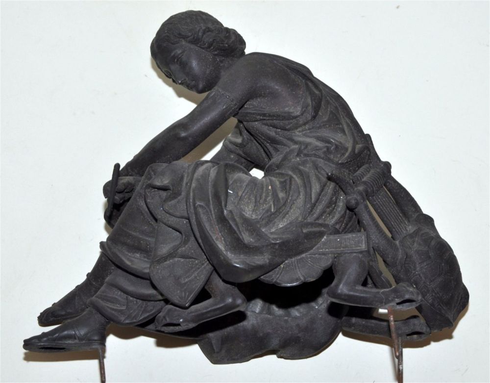 Lot 401: Woman statue metal Victorian - lady playing harp