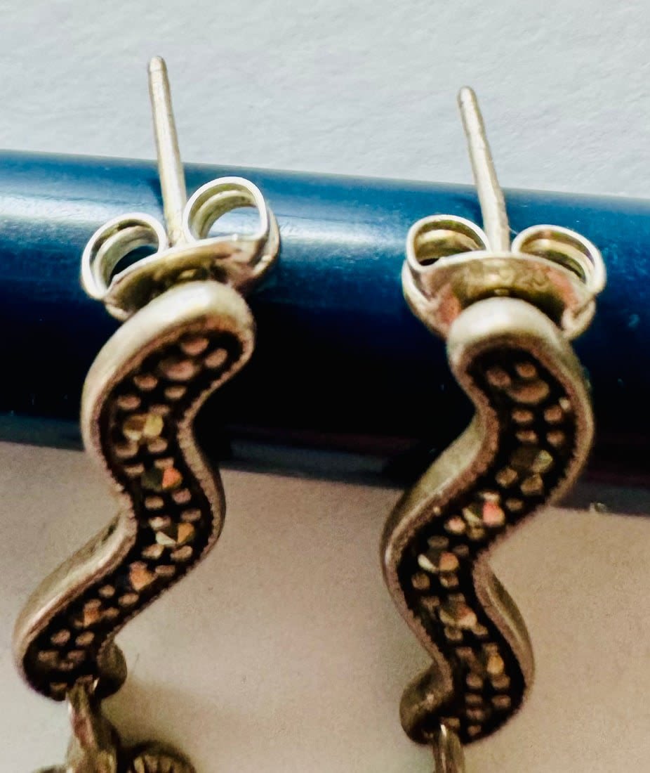 Lot 170: Heart sterling marcasite earrings