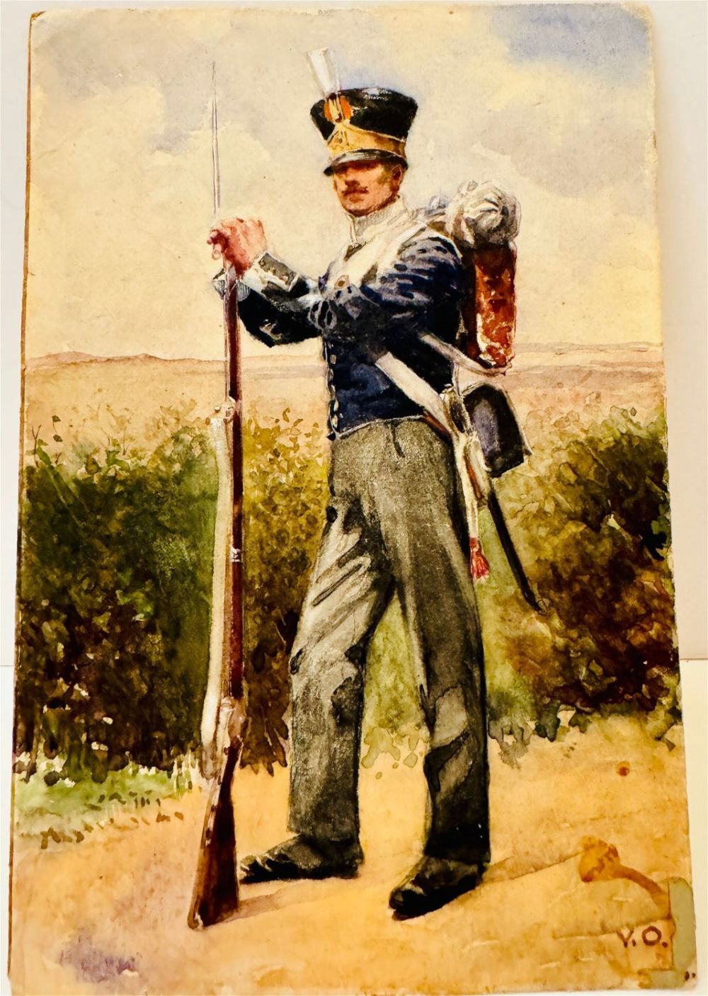 Lot 131: Watercolor Soldier with dress uniform and weapons