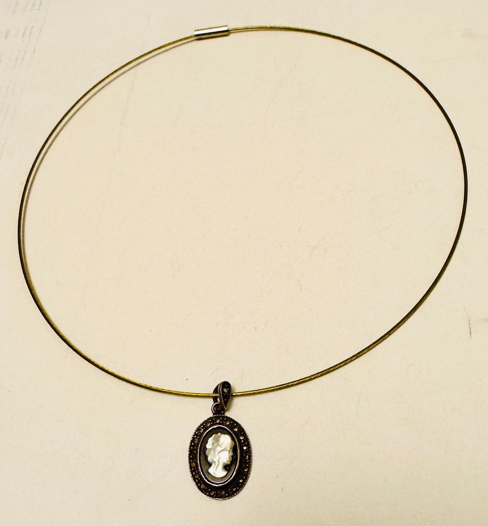 Lot 182: Cameo sterling marcasite vintage pendant/necklace