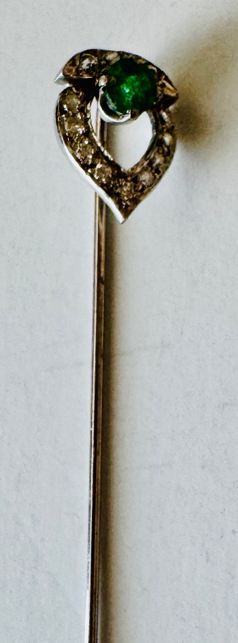 Lot 213: Emerald 14k Victorian stick pin /diamonds