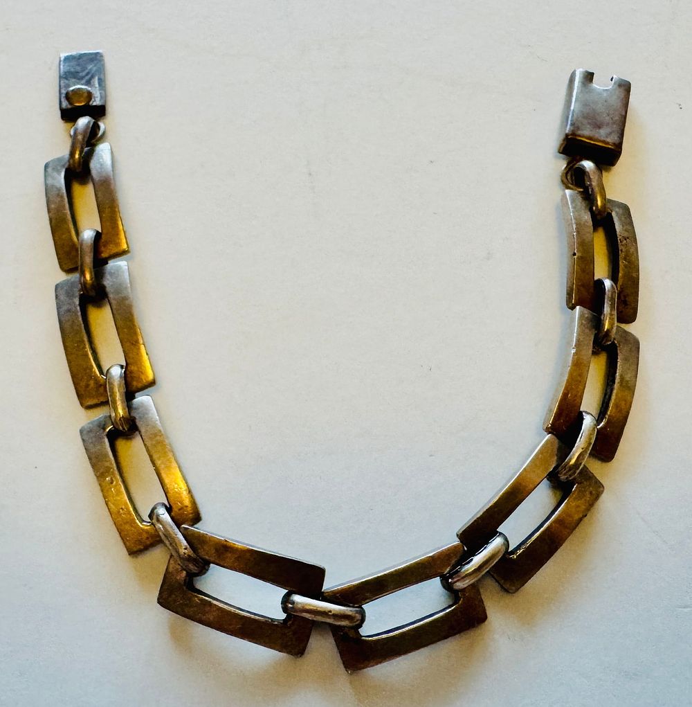Lot 249: Mexican signed rectangular sterlling bracelet