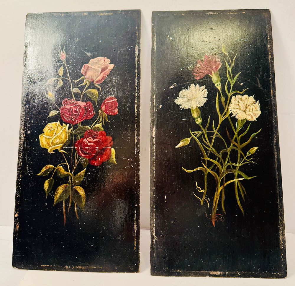 Lot 282: Oil paintings on board floral vintage