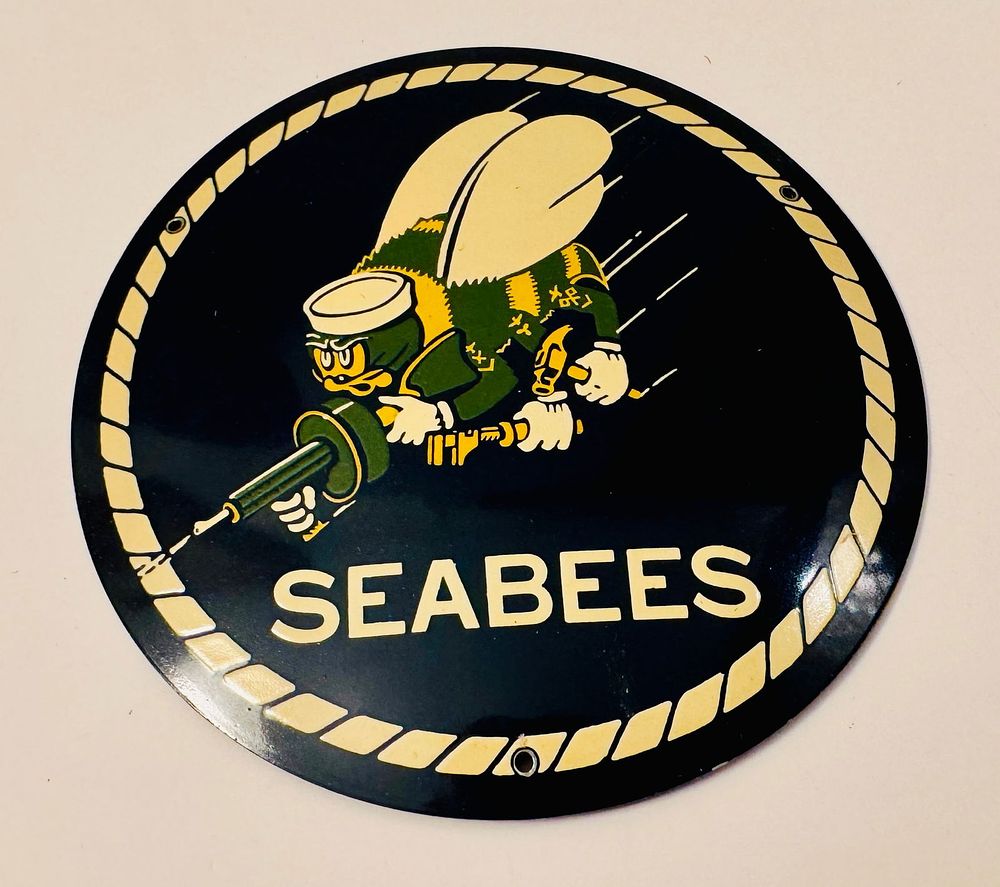 Lot 284: Seabees Door plaque vintage brass enamel