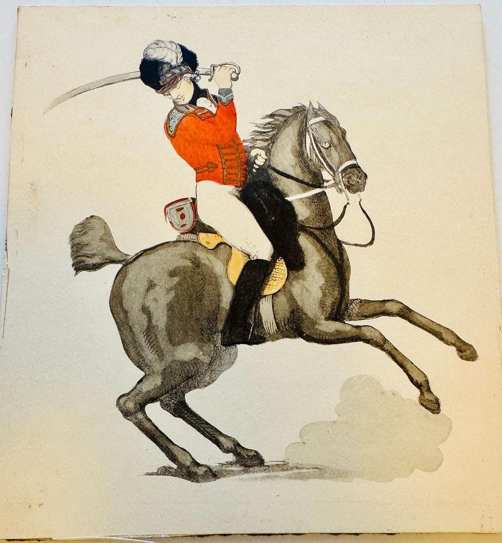 Lot 295: Military watercolor man on horse