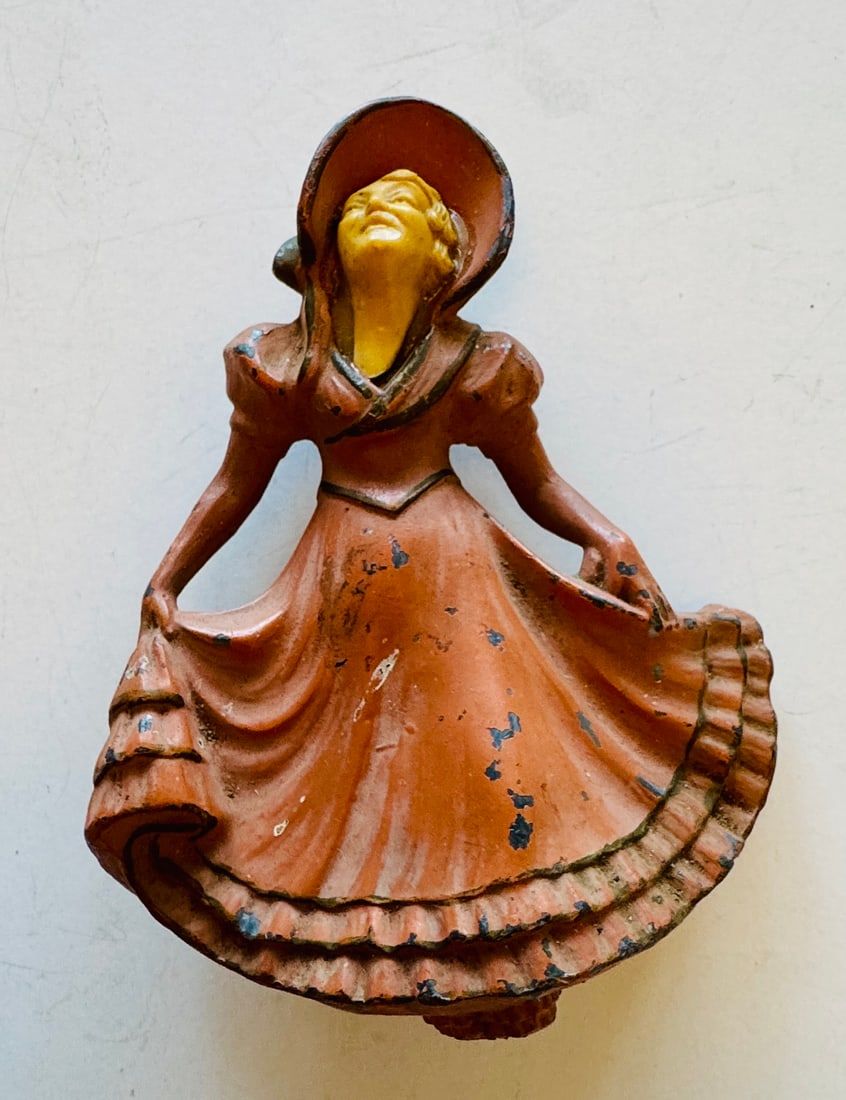 Lot 312: Old metal painted lady statue with face insert