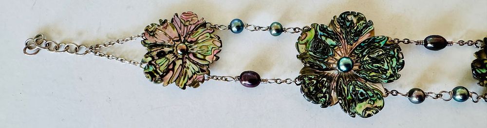Lot 343: Abalone flower bracelet sterling custom