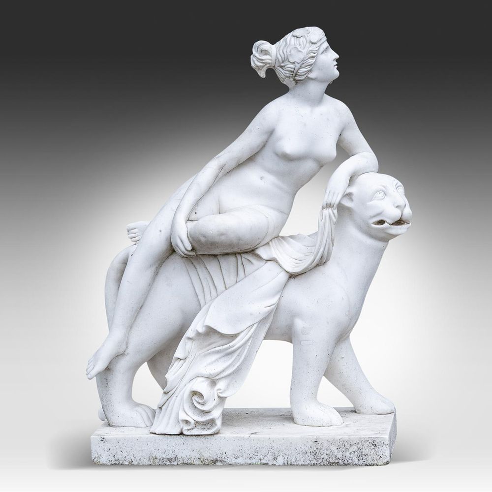 A Carrara marble sculpture of Ariadne and the panther, after J.H. Danecker Gustavsberg 106 x 86 