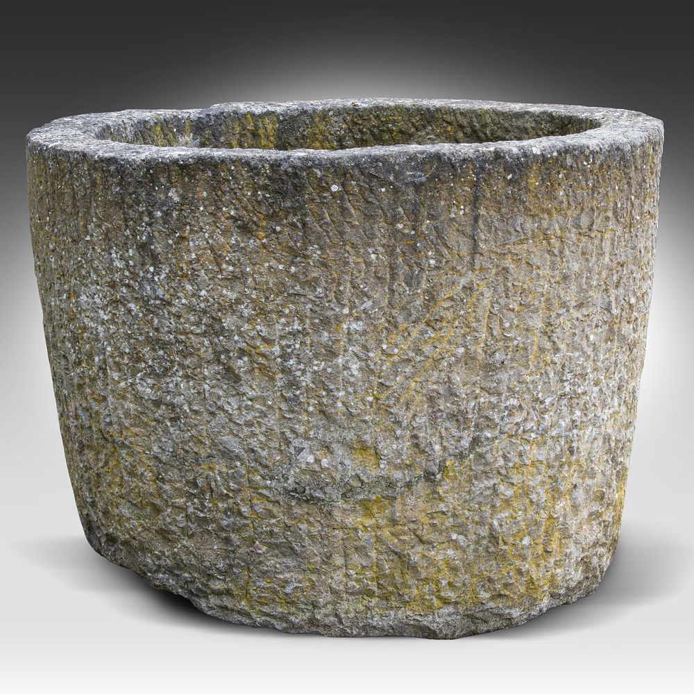 An impressive carved stone jardiniere, 19th/20thC 82 x 108 cm. (32.2 x 42.5 in.). An impressive 